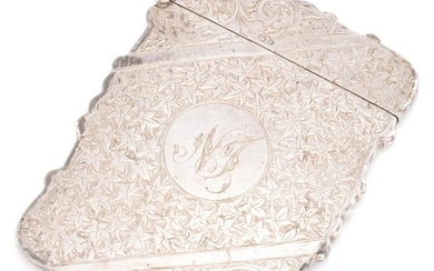 A HALLMARKED STERLING SILVER CARD CASE; engraved front and back with ivy leaf pattern and scrolls with monogram NT, hallmarked H&A B...