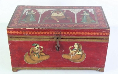 A Hand Painted Indian Themed Sewing Box (41cm x 21cm x 23cm)