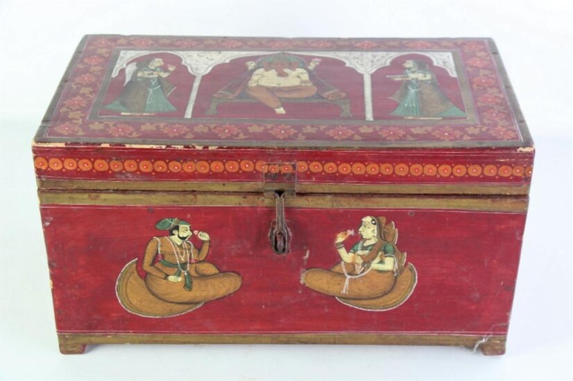 A Hand Painted Indian Themed Sewing Box (41cm x 21cm x 23cm)