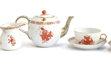 A Herend 'Chinese Bouquet Rust' teaset for two, comprising t...