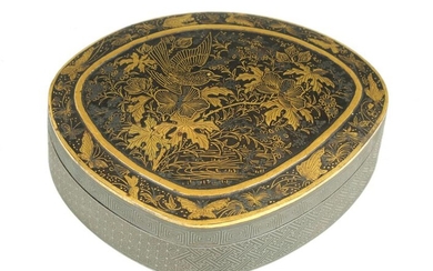 A JAPANESE MEIJI PERIOD GOLD INLAID IRON LIDDED BOX the