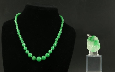A Knotted Bead Jadeite Necklace and a Jadeite Pendant