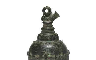A LARGE BRONZE BELL WITH NANDI INDONESIA, JAVA, 9TH CENTURY