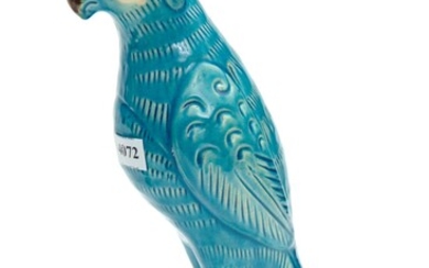 A LARGE CHINESE TURQUOISE GLAZED POTTERY PARROT, 30.5 CM HIGH