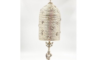 A LARGE GERMAN SOLID SILVER BEEHIVE LIDDED VASE BY SIMON ROS...