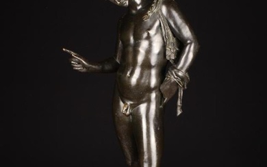 A Large 19th Century Italian ''Grand Tour'' Dark Patinated Bronze Figure of Narcissus, on a round ba