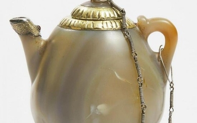 A Liao-Style Silver and Gold Mounted Agate Teapot and