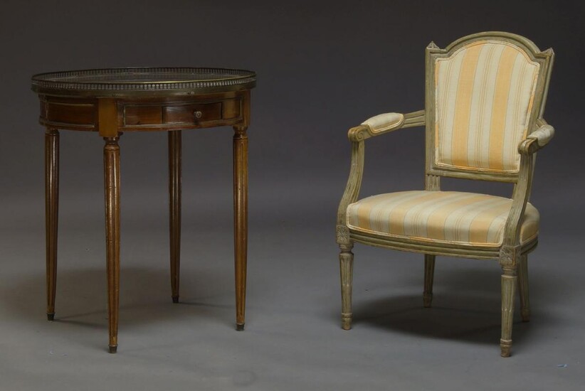 A Louis XVI style mahogany and brass inlaid Bouillotte table,...