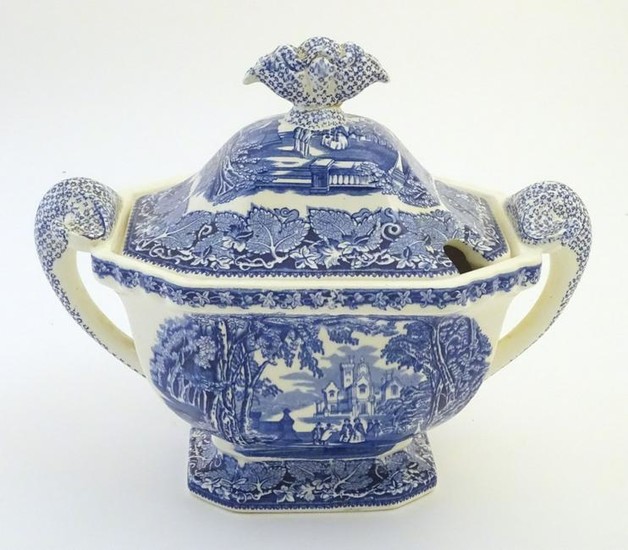 A Mason's ironstone china blue and white lidded tureen