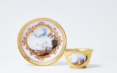 A Meissen porcelain tea bowl and saucer with yellow ground