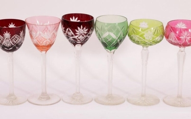 A Mismatched Set of 6 Coloured Wine Glasses