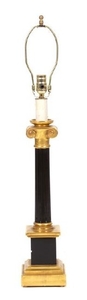 A Neoclassical Style Black and Gilt Columnar Table Lamp