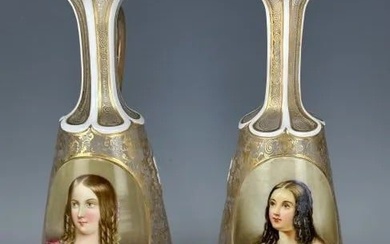 A PAIR OF 19TH C. BOHEMIAN OVERLAY GLASS BOTTLES