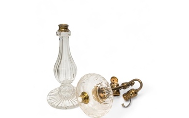 A PAIR OF 19TH CENTURY CUT GLASS OIL LAMP BASES OF BALUSTER ...