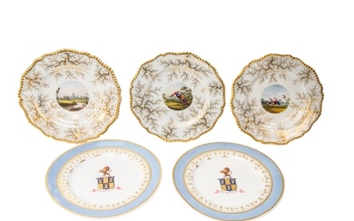 A PAIR OF CHAMBERLAIN ARMORIAL PLATES AND TWO FLIGHT AND BAR...