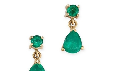 A PAIR OF EMERALD DROP EARRINGS Post and butterfly