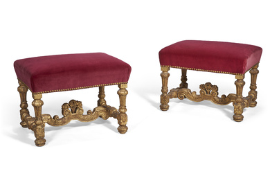 A PAIR OF LOUIS XIV GILTWOOD TABOURETS LATE 17TH CENTURY