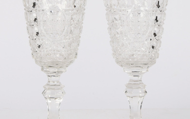 A PAIR OF MID 19TH CENTURY RUSSIAN CUT GLASS GOBLETS.