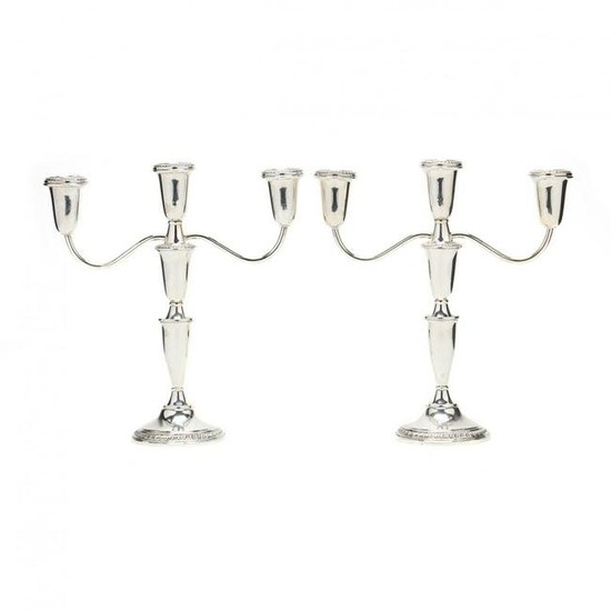 A Pair of American Sterling Silver Three Light