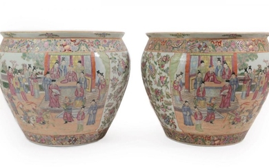 A Pair of Cantonese Porcelain Fish Bowls, late 19th/20th century,...
