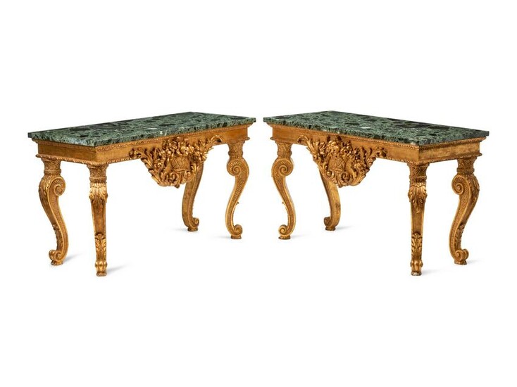 A Pair of George II Style Giltwood Marble-Top Console