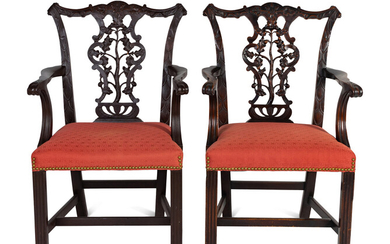 A Pair of George III Style Carved Mahogany Armchairs