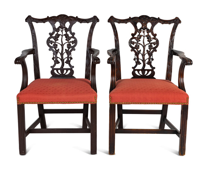 A Pair of George III Style Carved Mahogany Armchairs