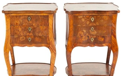 A Pair of Louis XV Style Marquetry Inlaid Stands