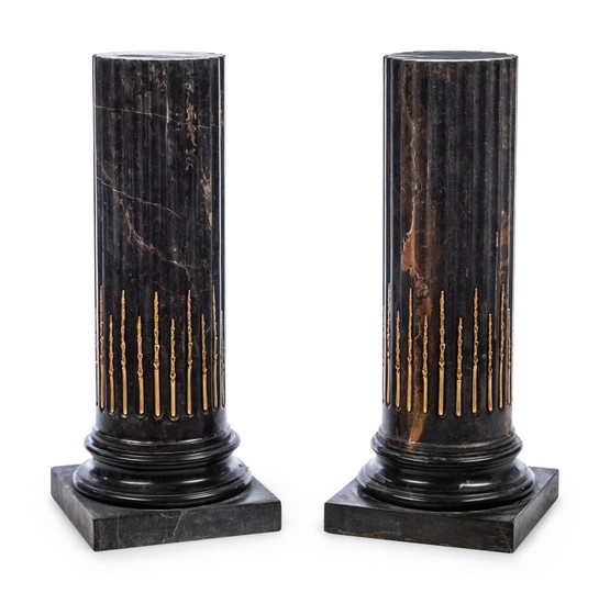 A Pair of Louis XVI Style Gilt Metal Mounted Marble Pedestals