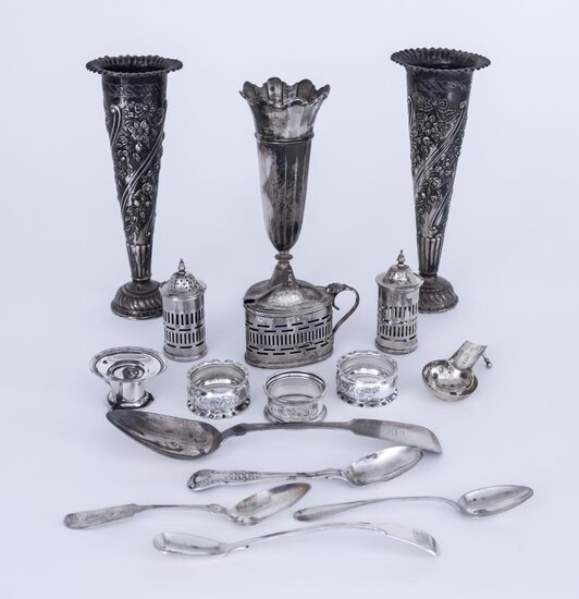 A Pair of Victorian Silver Spill Vases and Mixed...