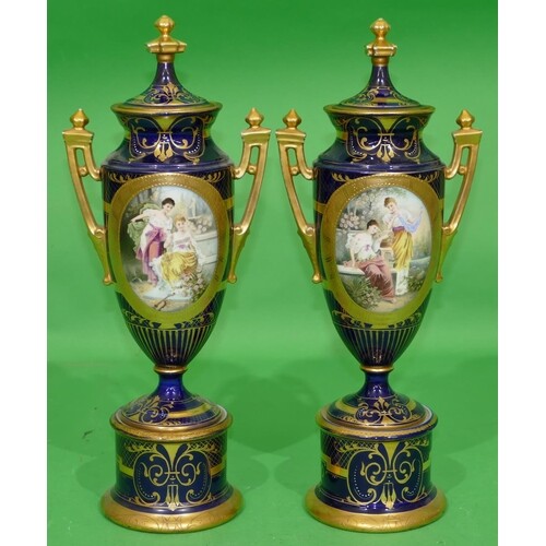 A Pair of Vienna Round Bulbous Thin Necked Lidded 2 Handled ...