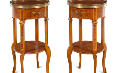 A Pair of XV/XVI Transitional Style Gilt Metal Mounted Parquetry Side Tables
