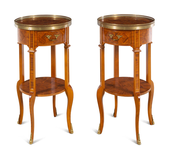 A Pair of XV/XVI Transitional Style Gilt Metal Mounted Parquetry Side Tables