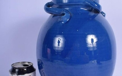 A RARE LIBERTY OF LONDON BLUE GLAZED POTTERY VASE with