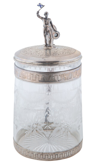 A RUSSIAN SILVER-MOUNTED GLASS TANKARD, ST. PETERSBURG, CIRCA 1900