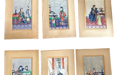 A SET OF SIX 19TH CENTURY CHINESE GOUACHE ON...