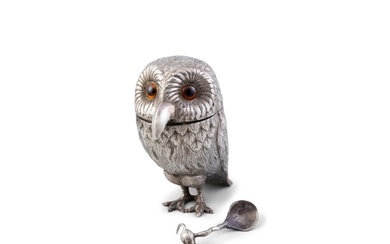 A SILVER OWL MUSTARD POT London 1958, mark of Heming & Co ...