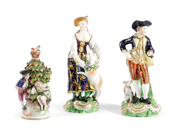 A SMALL PAIR OF BLOOR DERBY PORCELAIN FIGURES