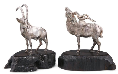 A STERLING SILVER KUDU BULL AND SABLE BULL, by Patrick