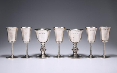 A SUITE OF FIVE CONTEMPORARY SILVER GOBLETS, by