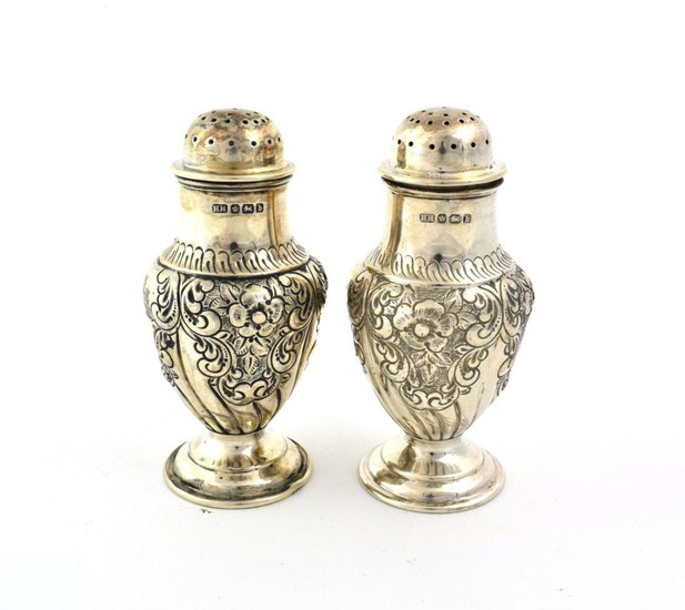 A Three-Piece Victorian Silver Condiment-Set with a George V Silver...
