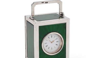 A VICTORIAN SILVER AND ENAMEL DESK CARRIAGE CLOCK