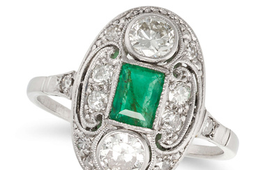 A VINTAGE EMERALD AND DIAMOND DRESS RING set with ...