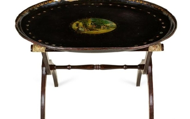 A Victorian Papier Mache Tray and an Associated Luggage