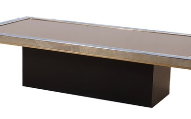 A WILLY RIZZO STYLE CHROME AND BRASS COFFEE TABLE