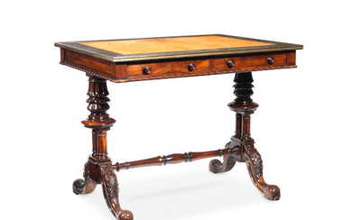 A William IV rosewood, Amboyna, cut brass and ebonised side table