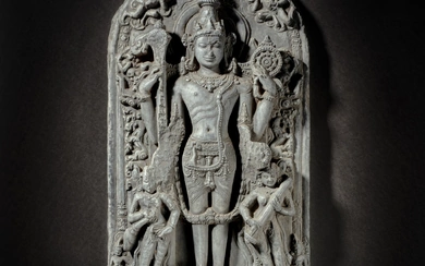 A black stone stele depicting Vishnu, East India, Pala period, 11th / 12th century