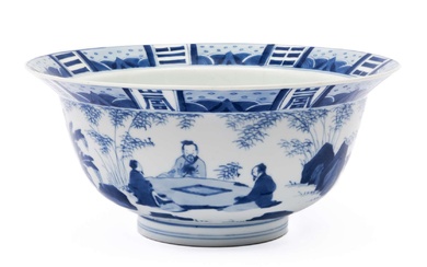 A blue and white 'klapmuts' bowl, Seven Sages of the Bamboo Grove
