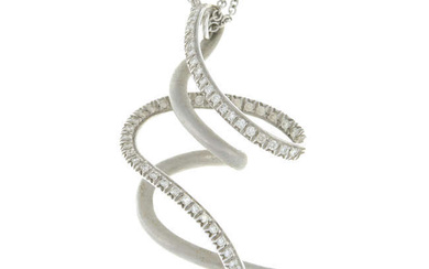 A brilliant-cut diamond swirl pendant, with chain.