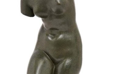 A bronze model of a classical female torso, c.1930, after the Antique, stamped BRONZE, on a square section marble plinth, 43cm high